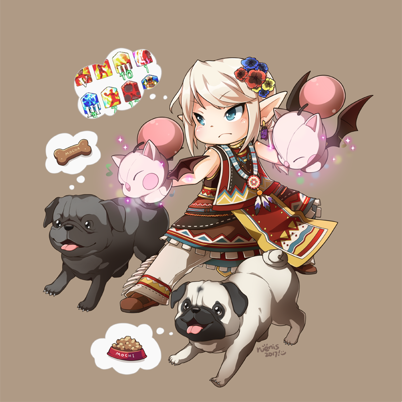 10s, 1girl, blonde_hair, blue_eyes, dog, earrings, female_focus, fighting_stance