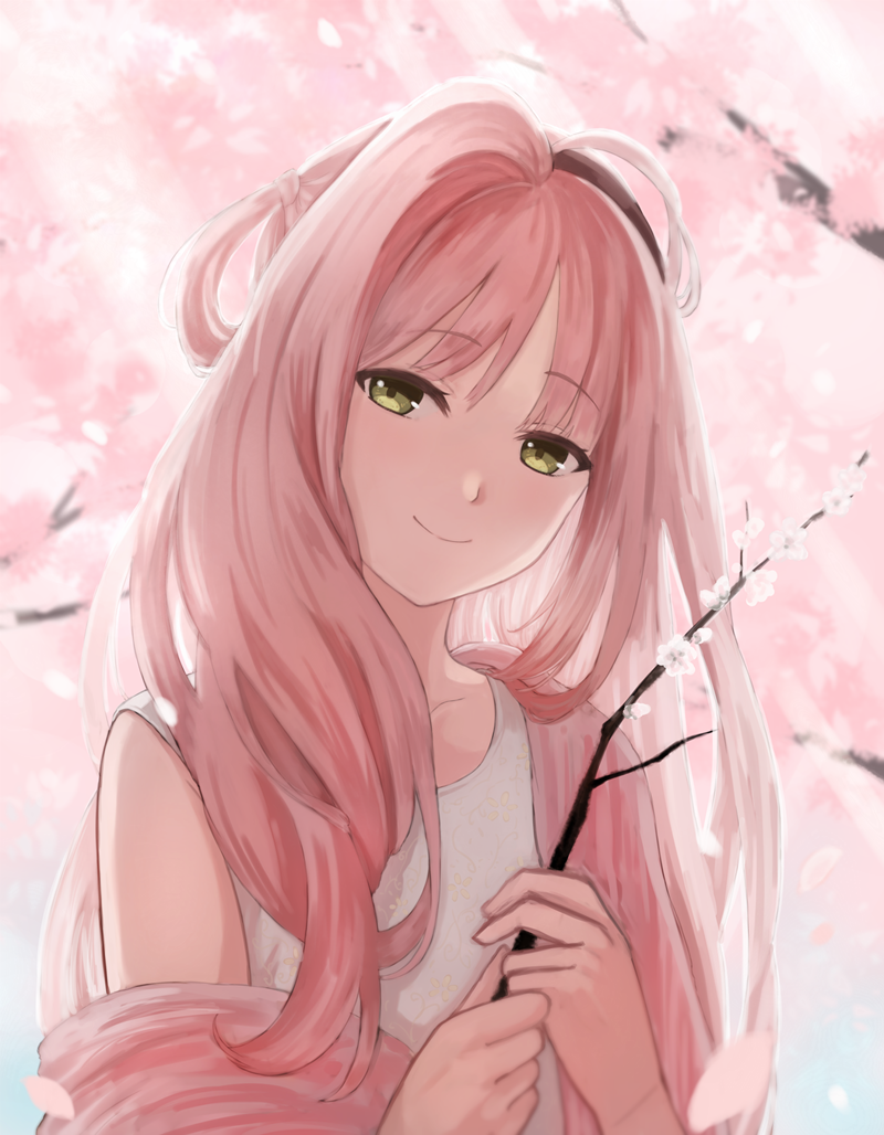 1boy, blush, crossdressing, crossdressing_(mtf), dress, green_eyes, hairband, hanabusa_kokoro, hirayama_ityu, i-chu, long_hair, male_focus, pink_hair, smile, solo, trap