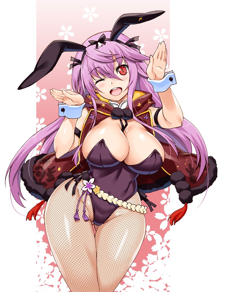 1girl, animal_ears, blush, breasts, cleavage, curvy, fake_animal_ears, female_focus