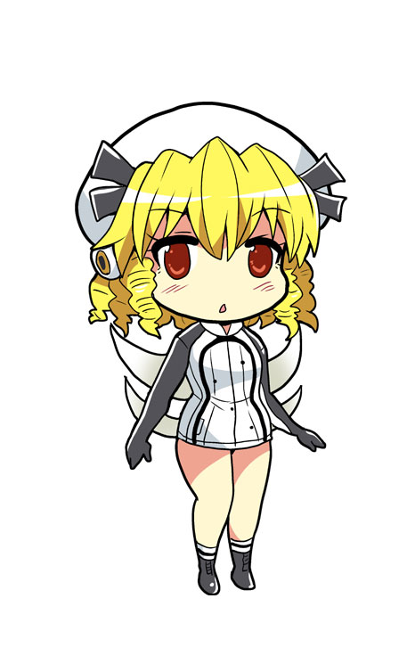 10s, 1girl, arms_at_sides, blonde_hair, boots, chestnut_mouth, colonel_aki, cosplay