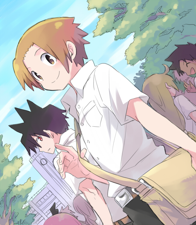 1girl, 4boys, ahoge, alba_(senyuu), alf_parkinton, alternate_costume, bad_id, bad_pixiv_id