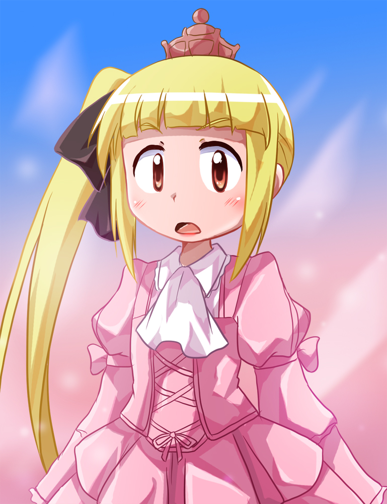 10s, 1girl, alice_to_zouroku, ascot, blonde_hair, blush, bow, cowboy_shot