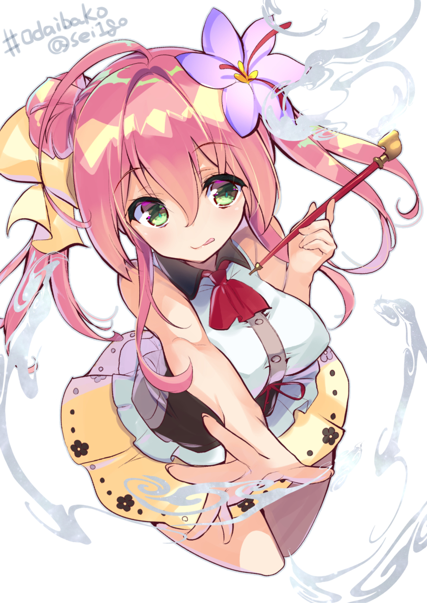 1girl, :q, blouse, female_focus, flower, flower_knight_girl, fujishima-sei_ichi-gou, green_eyes