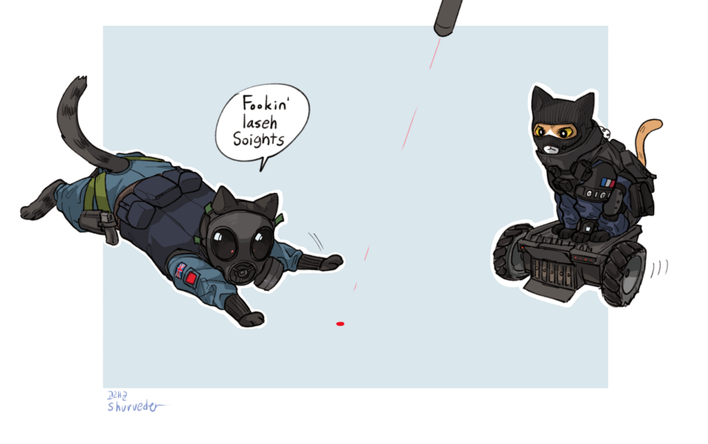 animalization, balaclava, cat, drone, english_text, french_flag, gas_mask, gign