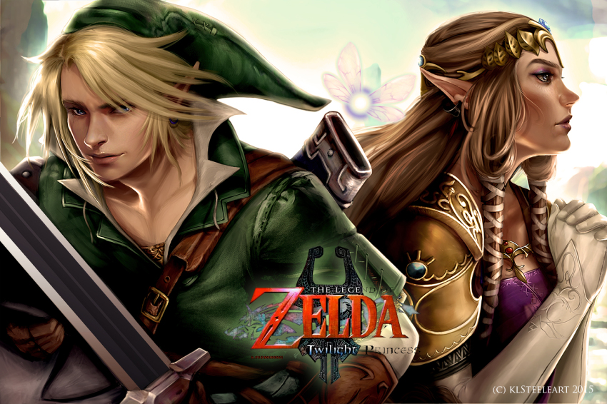 1boy, 1girl, 2015, armor, artist_name, belt, blonde_hair, blue_eyes