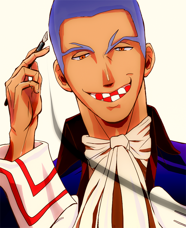 1boy, alexandre_dumas_(fate), colored_teeth, dark-skinned_male, dark_skin, fate/strange_fake, fate_(series), male_focus