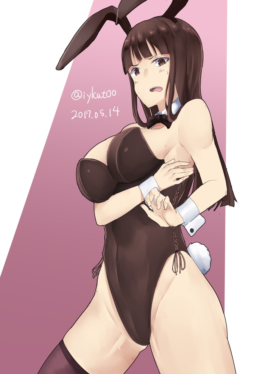 10s, 1girl, 2017, absurdres, animal_ears, black_bow, black_bowtie, black_leotard