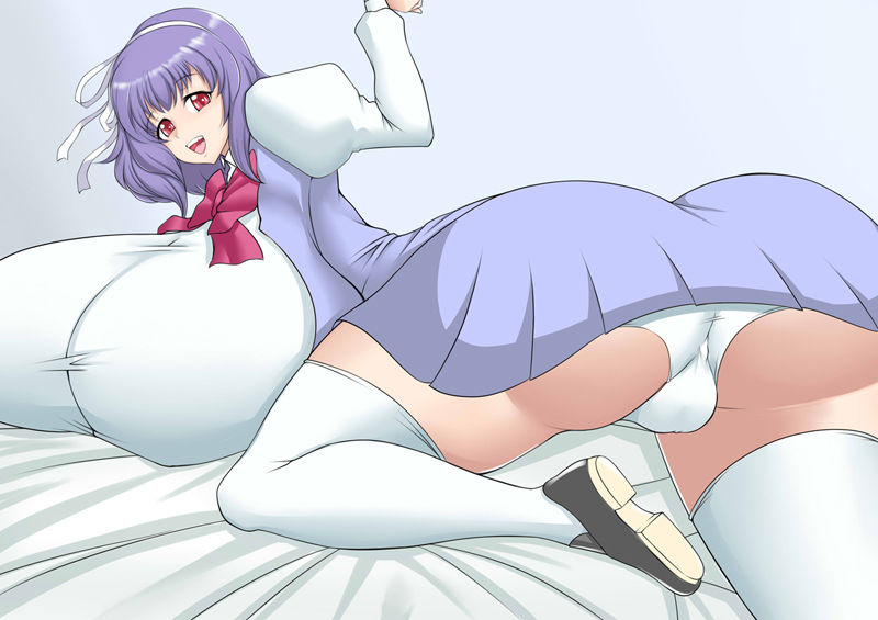 1girl, bad_anatomy, blue_hair, breasts, gigantic_breasts, kommankom, red_eyes, seikon_no_qwaser