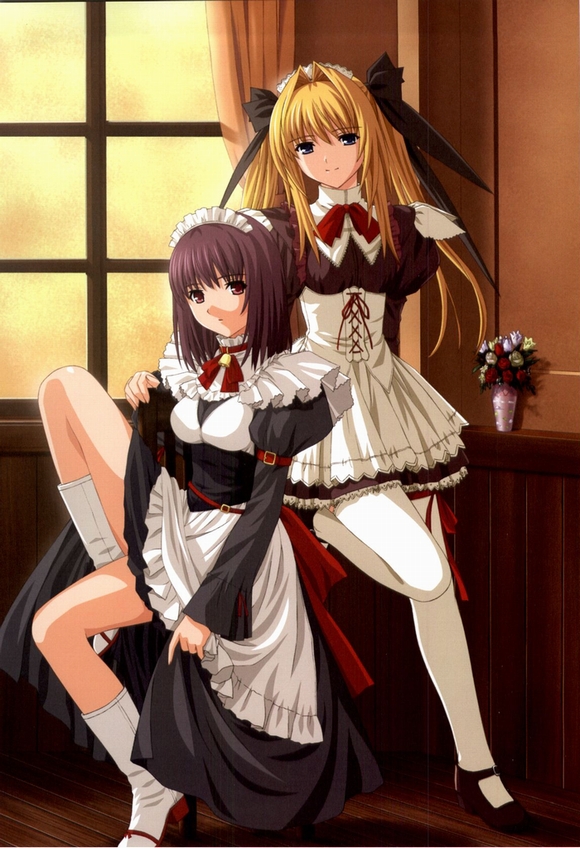 2girls, clothes_lift, hair_intakes, katori_rea, maid, multiple_girls, natsumi_rikako, nekonyan