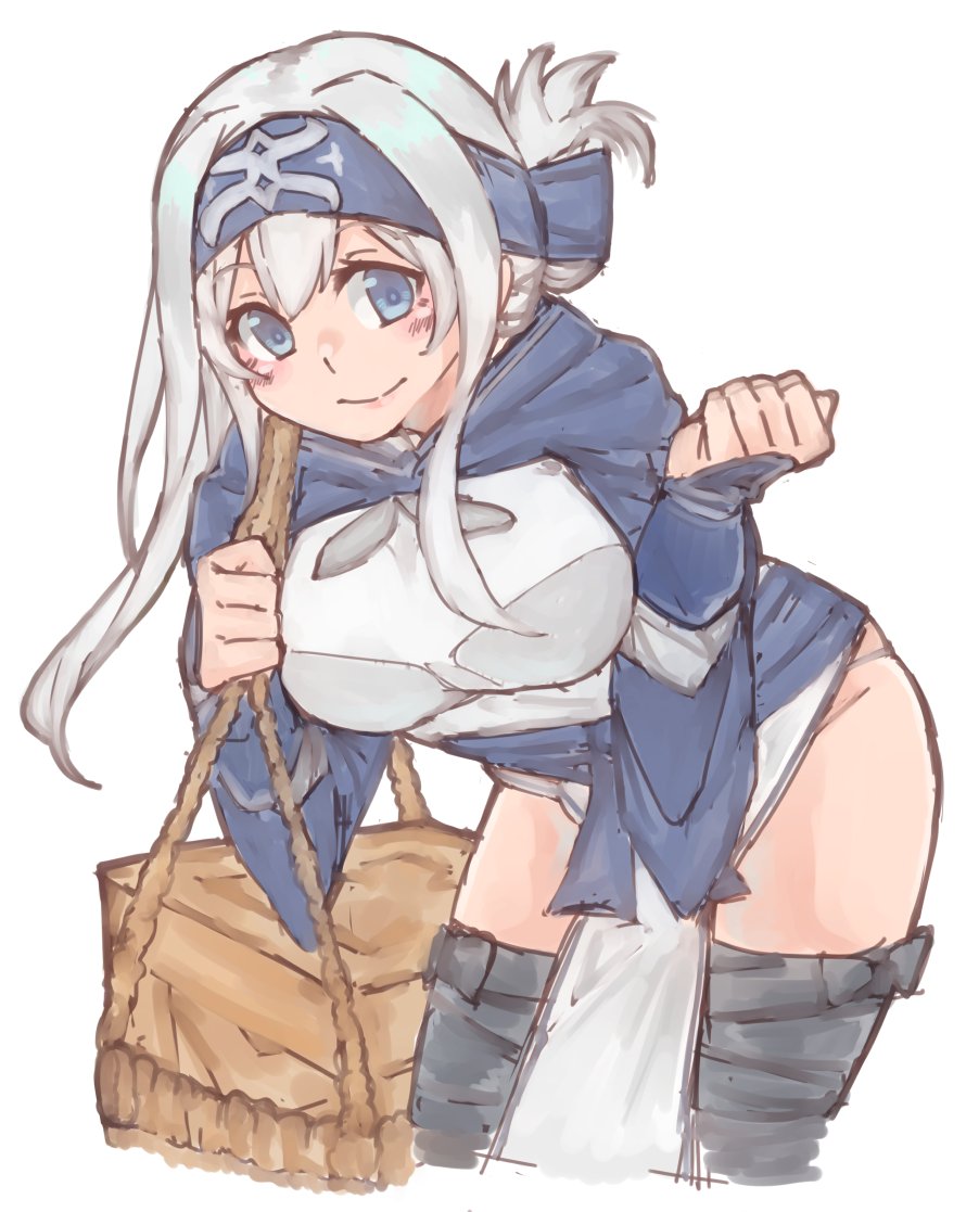 10s, 1girl, ainu, ainu_clothes, azumaya_toride, bandana, basket, black_thighhighs