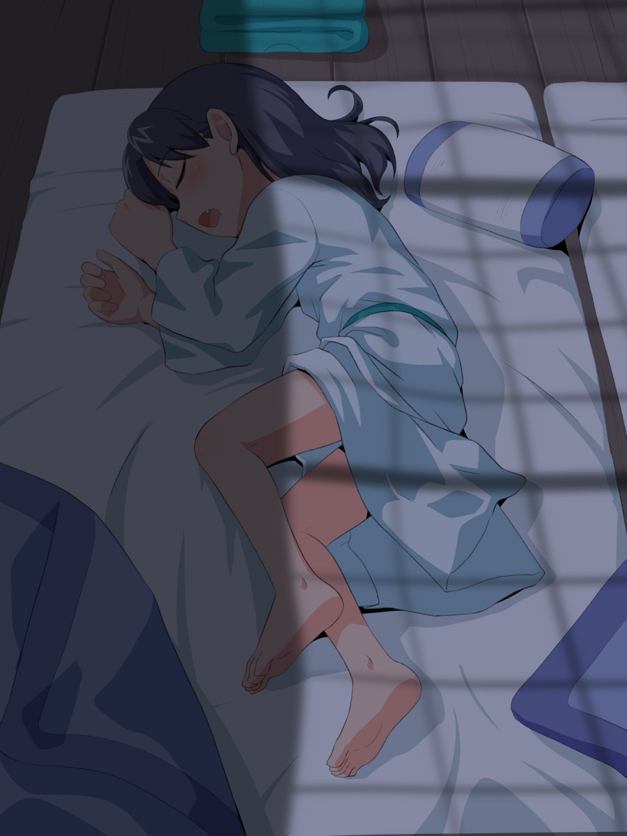 1boy, barefoot, child, feet, highres, long_hair, male_focus, nagiichi, open_mouth, rakudai_ninja_rantarou, settsuno_kirimaru, sleeping, solo, solo_focus