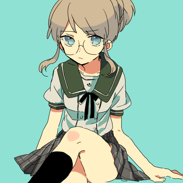 1girl, blue_eyes, brown_hair, ensemble_girls!, konan_yako, plaid_clothes, plaid_skirt, ponytail