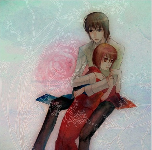 1boy, 1girl, between_legs, black_hair, bob_cut, brown_eyes, brown_hair, haruka_(tactics)