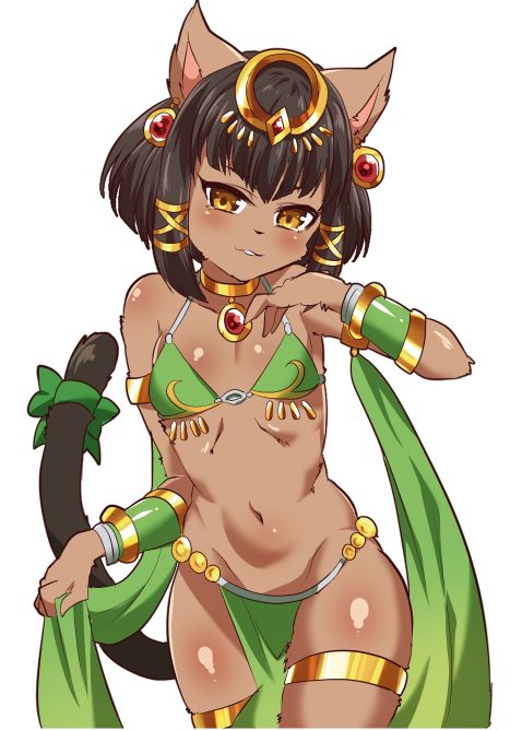 1girl, artist_request, bastet_(fullbokko_heroes), brown_eyes, brown_hair, cat, female_focus, fullbokko_heroes