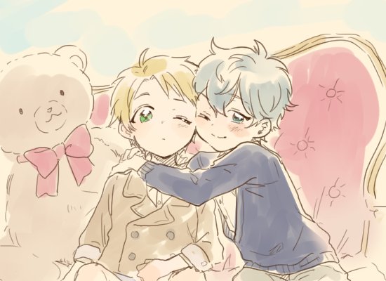 10s, 2boys, aged_down, blonde_hair, blue_eyes, child, couch, ensemble_stars!