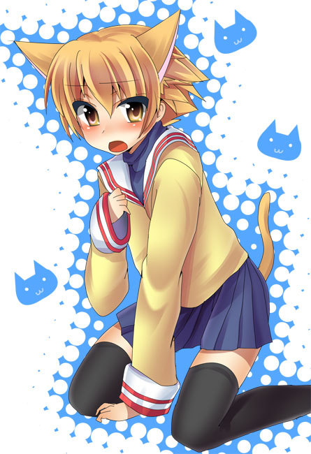 00s, 1boy, animal_ears, bad_id, bad_pixiv_id, blonde_hair, blush, cat_ears