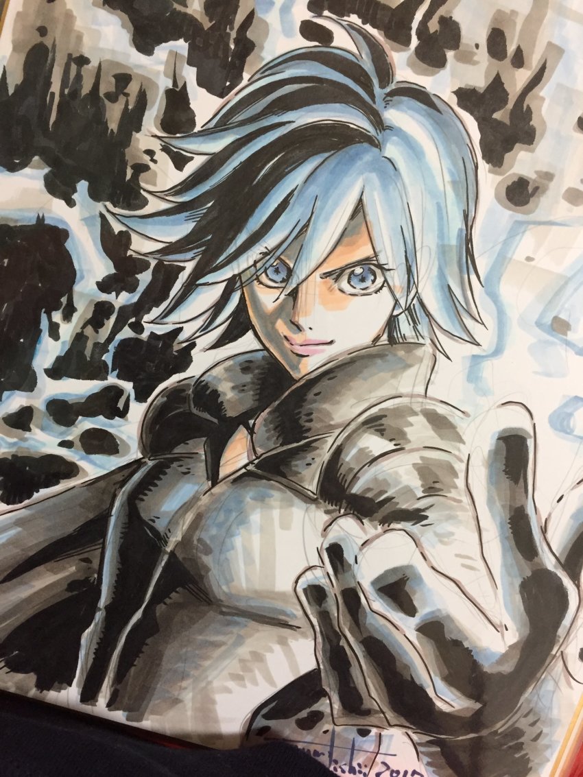 1girl, animification, blue_eyes, blue_hair, cape, female_focus, highres, made_in_2017