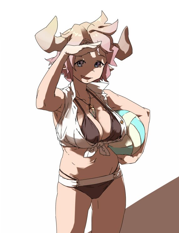 10s, ball, bikini, draph, granblue_fantasy, holding, holding_ball, horns
