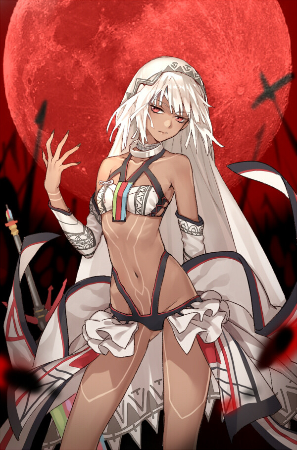 1girl, altera_(fate), bare_shoulders, black_nails, dark-skinned_female, dark_skin, detached_sleeves, fate/grand_order
