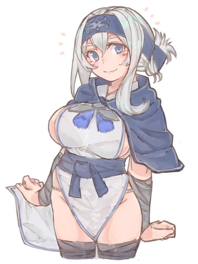 10s, 1girl, ainu_clothes, azumaya_toride, black_thighhighs, blue_eyes, breasts, cowboy_shot