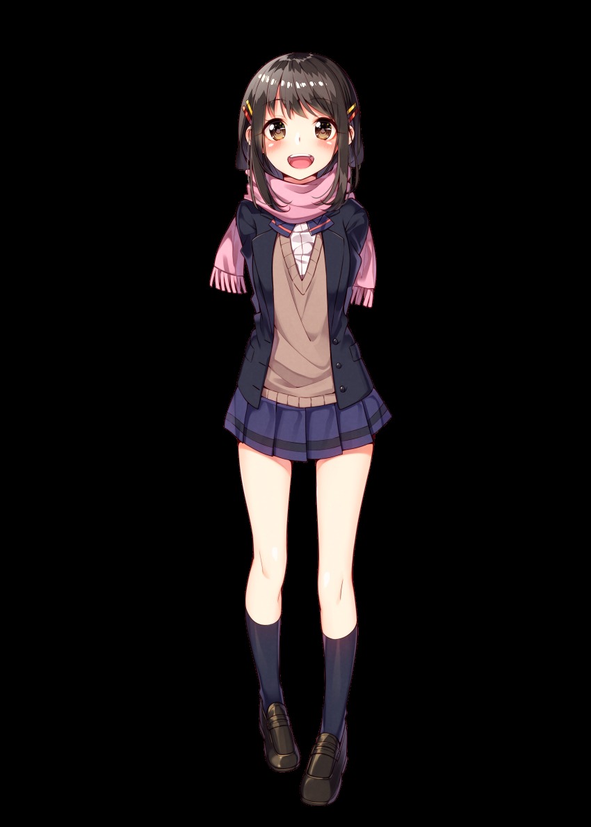 1girl, :d, absurdres, aikawa_sora, black_shoes, blazer, blue_skirt, blue_socks