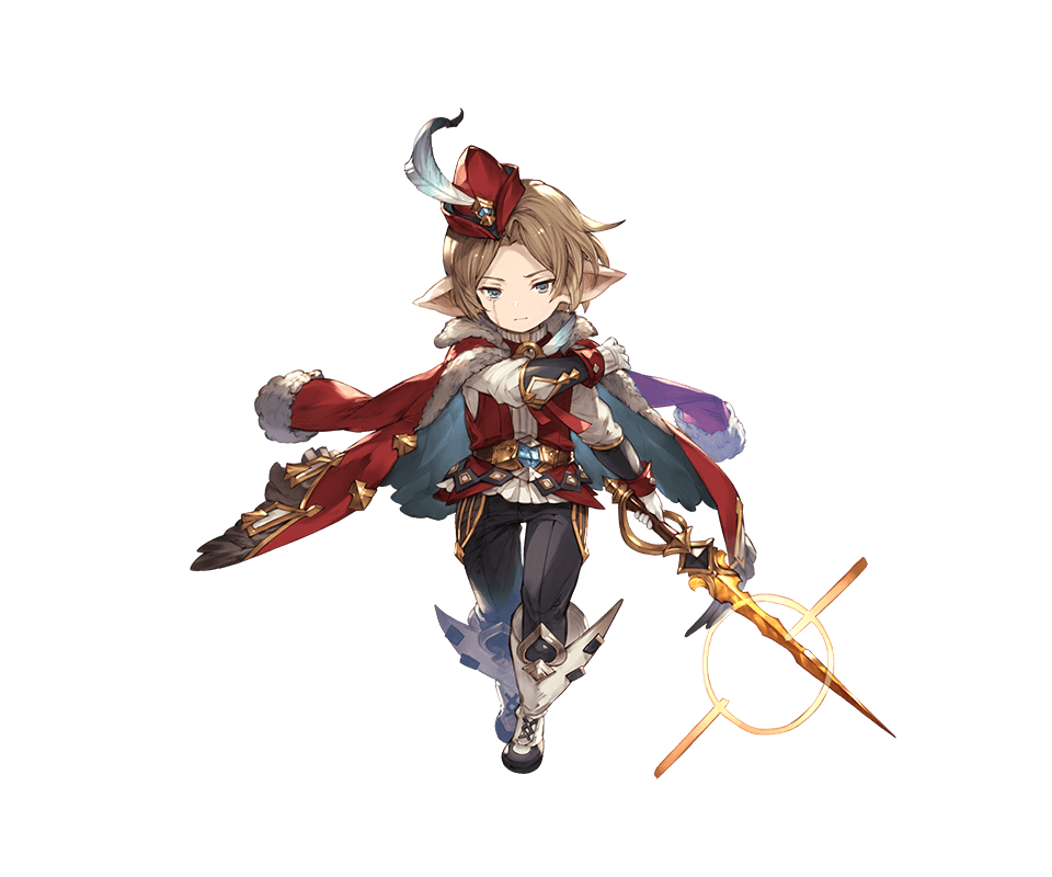 10s, 1boy, belt, blue_eyes, boots, brown_hair, crying, feathers, full_body, fur_trim, gloves, granblue_fantasy, harvin, hat, jacket, jacket_on_shoulders, male_focus, minaba_hideo, official_art, solo, sword, transparent_background, vermeil, weapon