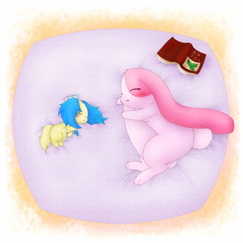 2girls, artist_request, character_request, crossover, closed_eyes, furry, garnet_(jewelpet), happy_happy_clover