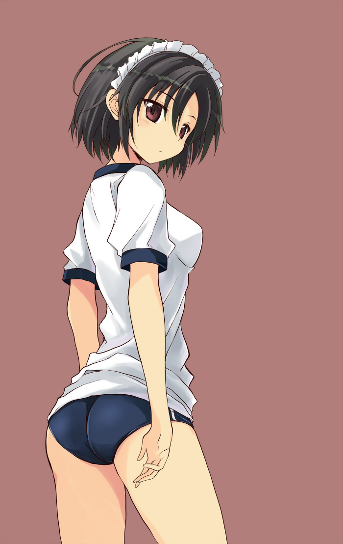1girl, ass, black_hair, bloomers, breasts, female_focus, kaorun, looking_at_viewer
