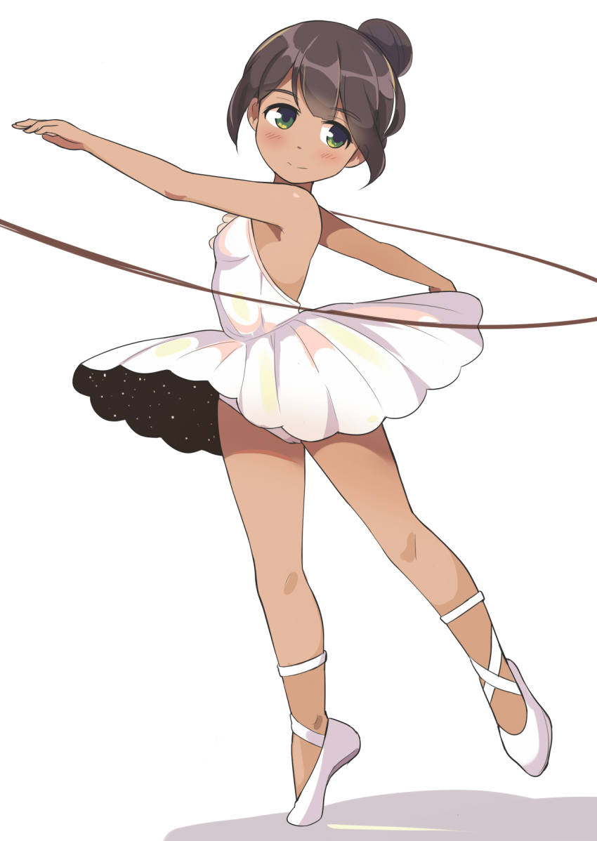 1girl, armpits, ballerina, ballet, ballet_slippers, bare_shoulders, brown_hair, dark-skinned_female