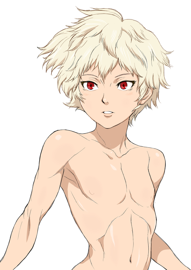 10s, 1boy, androgynous, blonde_hair, child, gunslinger_stratos, male_focus, nipples