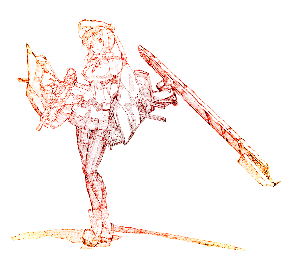 >:<, 10s, 1girl, :<, boots, cannon, capelet, closed_mouth