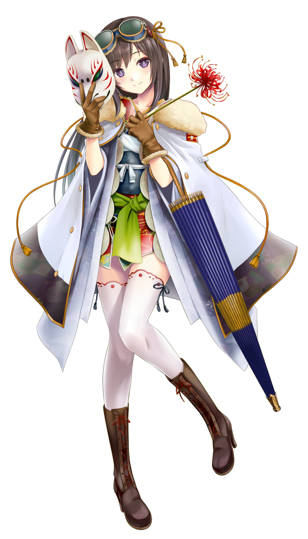 ayakouji_setsuka, boots, flower, formation_girls, fox_mask, gloves, goggles, highres