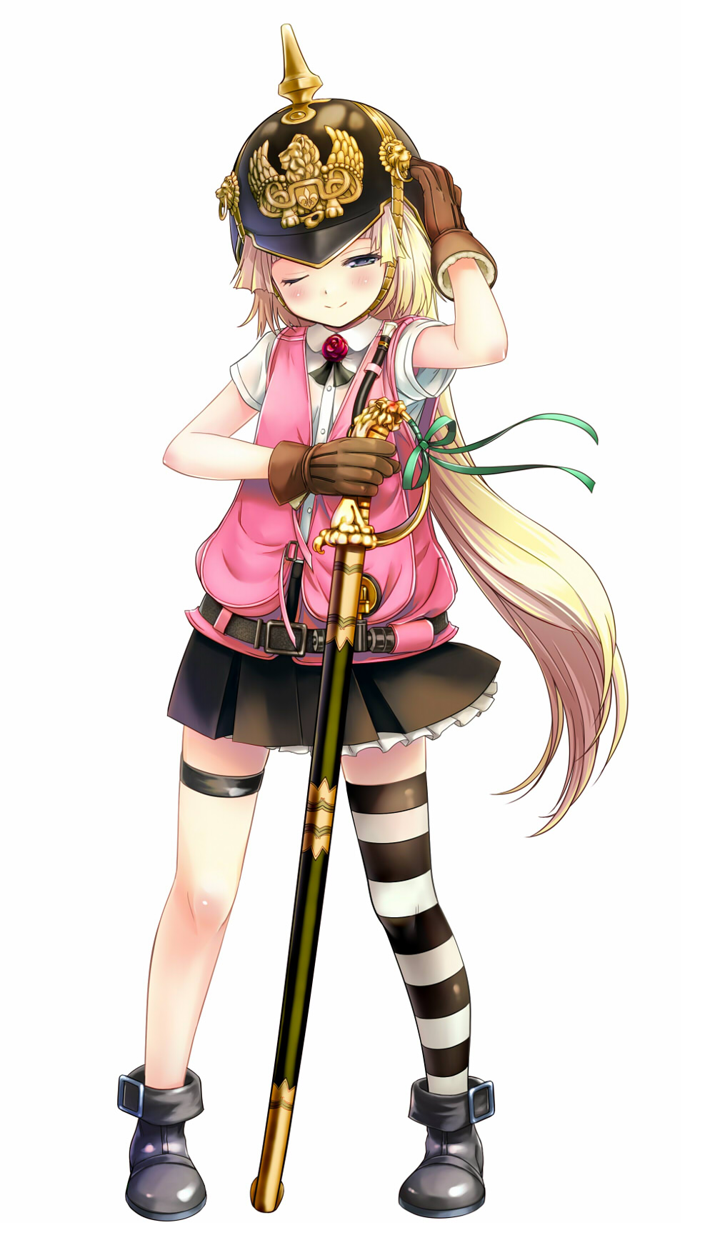 blonde_hair, claudia_fischer, combat_helmet, formation_girls, gloves, helmet, highres, long_hair