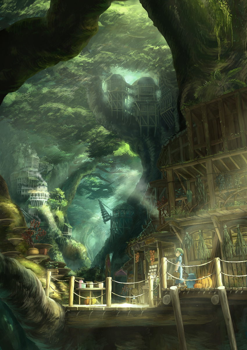 1girl, absurdres, bag, barrel, female_focus, green_eyes, green_hair, handbag