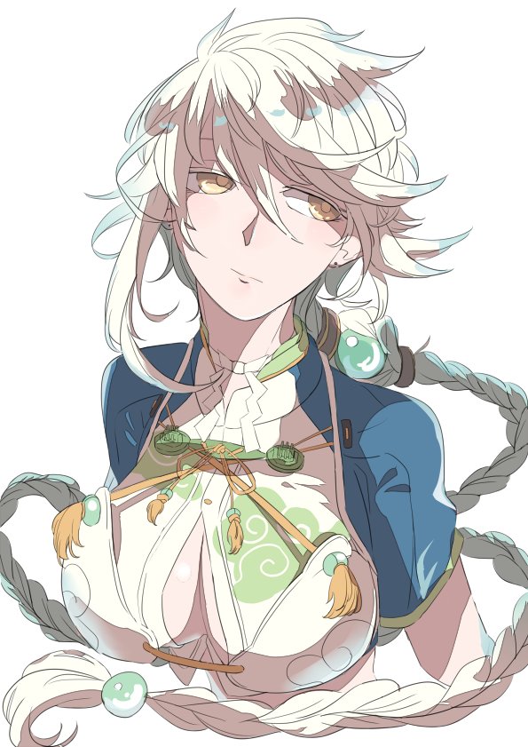 10s, 1girl, asymmetrical_hair, braid, breasts, cleavage_cutout, closed_mouth, clothing_cutout