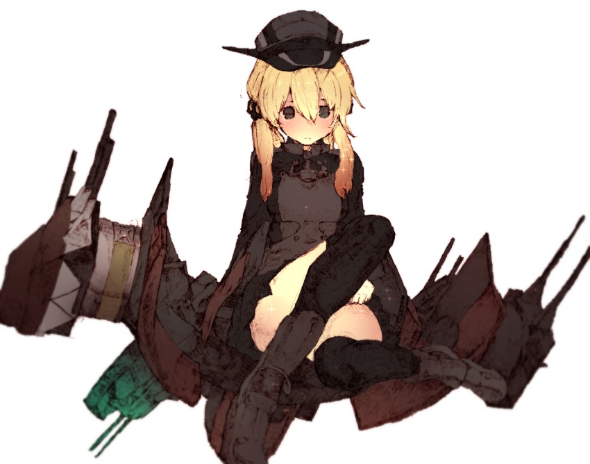 10s, 1girl, black_eyes, blonde_hair, boots, cannon, convenient_leg, female_focus
