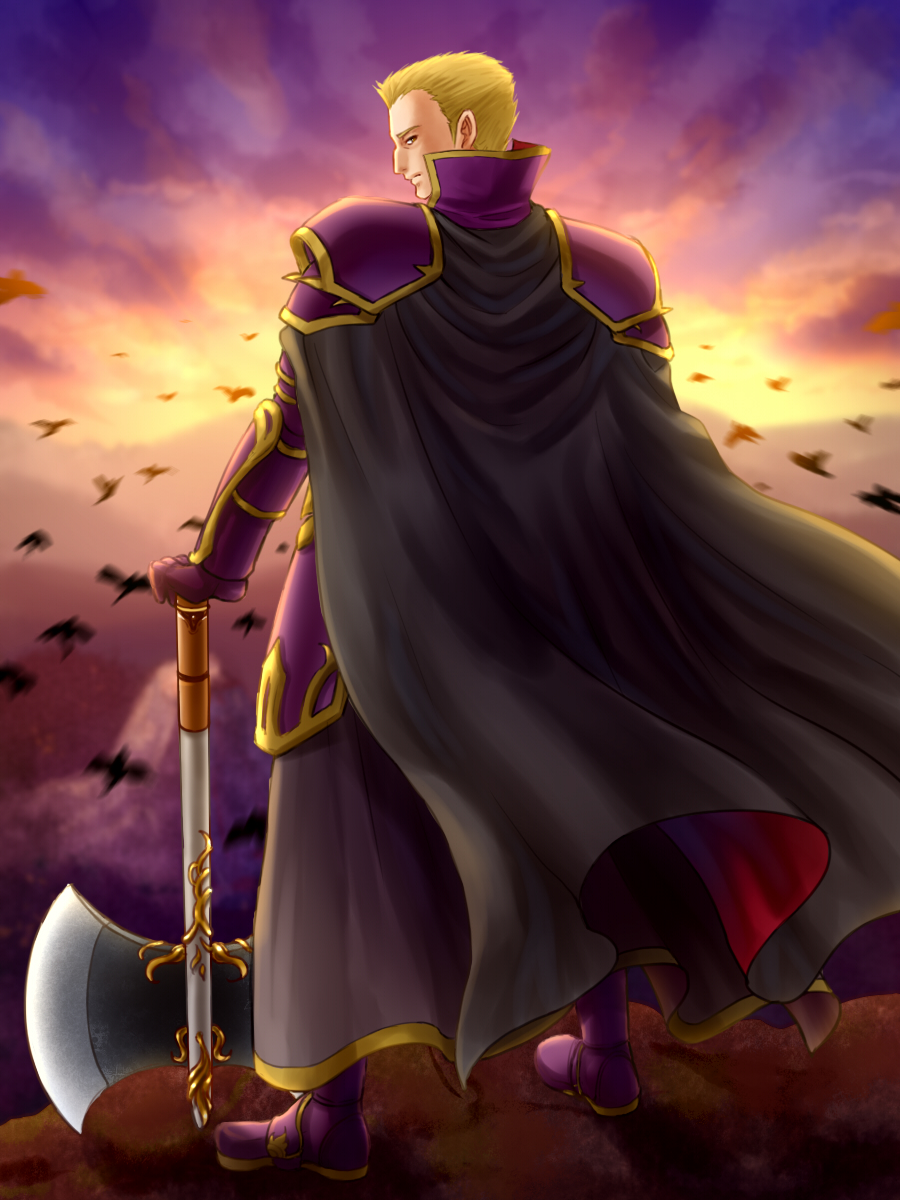 1boy, armor, axe, bad_id, bad_pixiv_id, blonde_hair, boots, brown_eyes