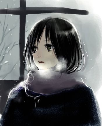 1girl, ayukonote, black_hair, breath, female_focus, lowres, original, scarf
