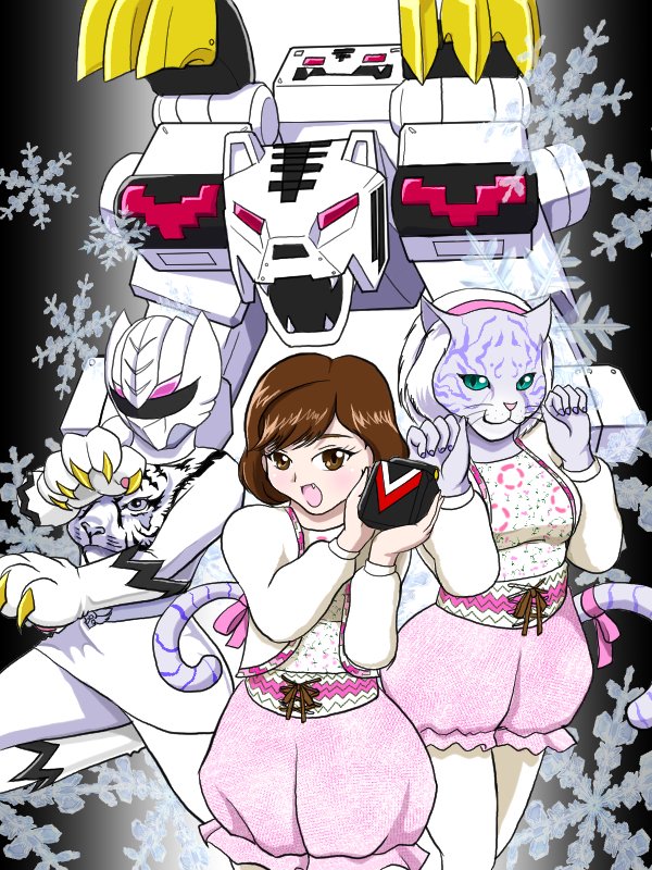 1girl, amu_(doubutsu_sentai_zyuohger), artist_request, brown_eyes, brown_hair, cat, character_request, doubutsu_sentai_zyuohger