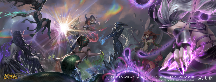 6+girls, absurdres, akali, akali_(legacy), armor, artist_name, bare_shoulders, belt