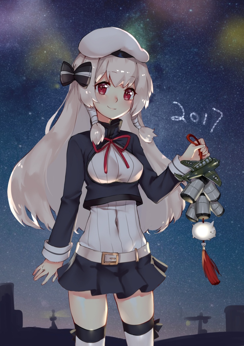 1girl, absurdres, belt, black_jacket, black_skirt, blouse, butterfly_hair_ornament, chaser_(warship_girls_r)