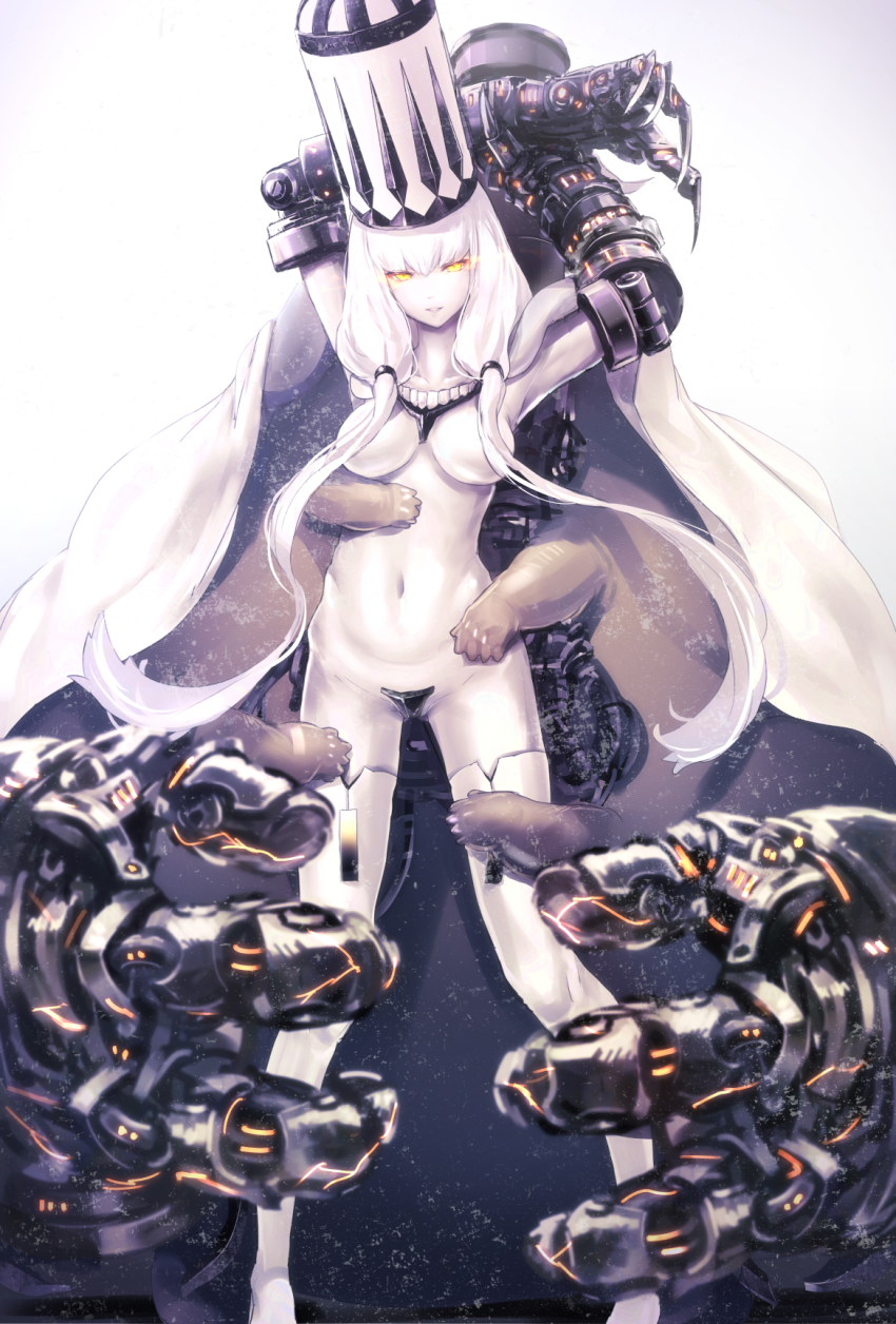 10s, 1girl, abyssal_ship, breasts, capelet, claws, female_focus, glowing