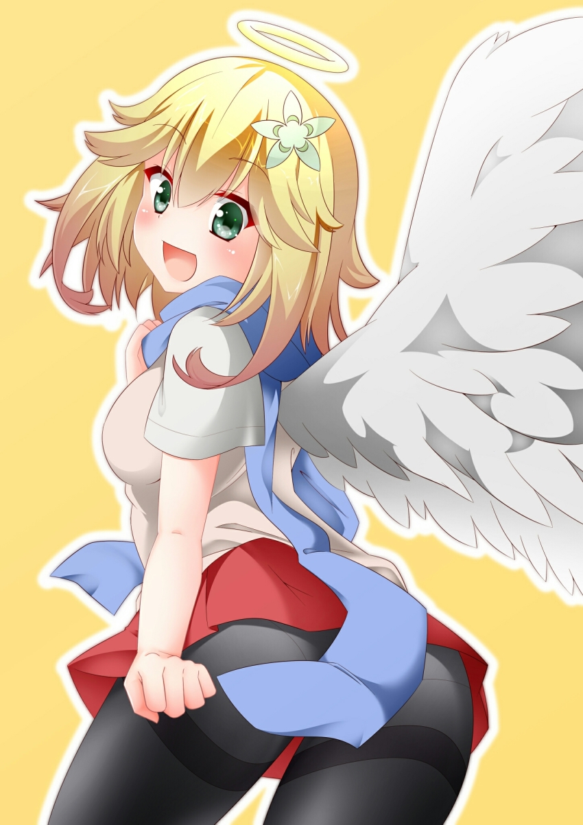 10s, 1girl, :d, angel, angel_wings, ass, back, bad_id