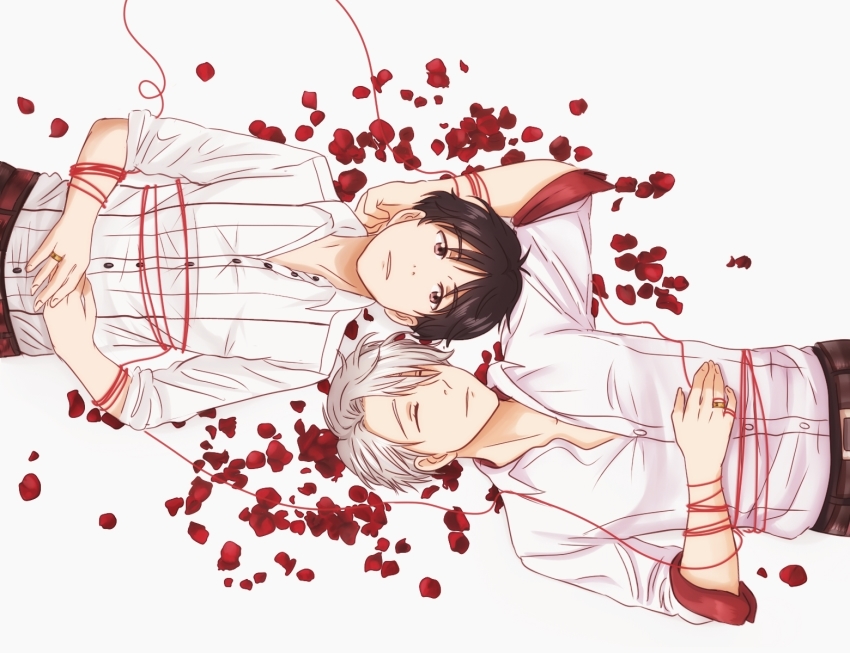 10s, 2boys, black_hair, brown_eyes, collared_shirt, cubisticking, closed_eyes, from_above