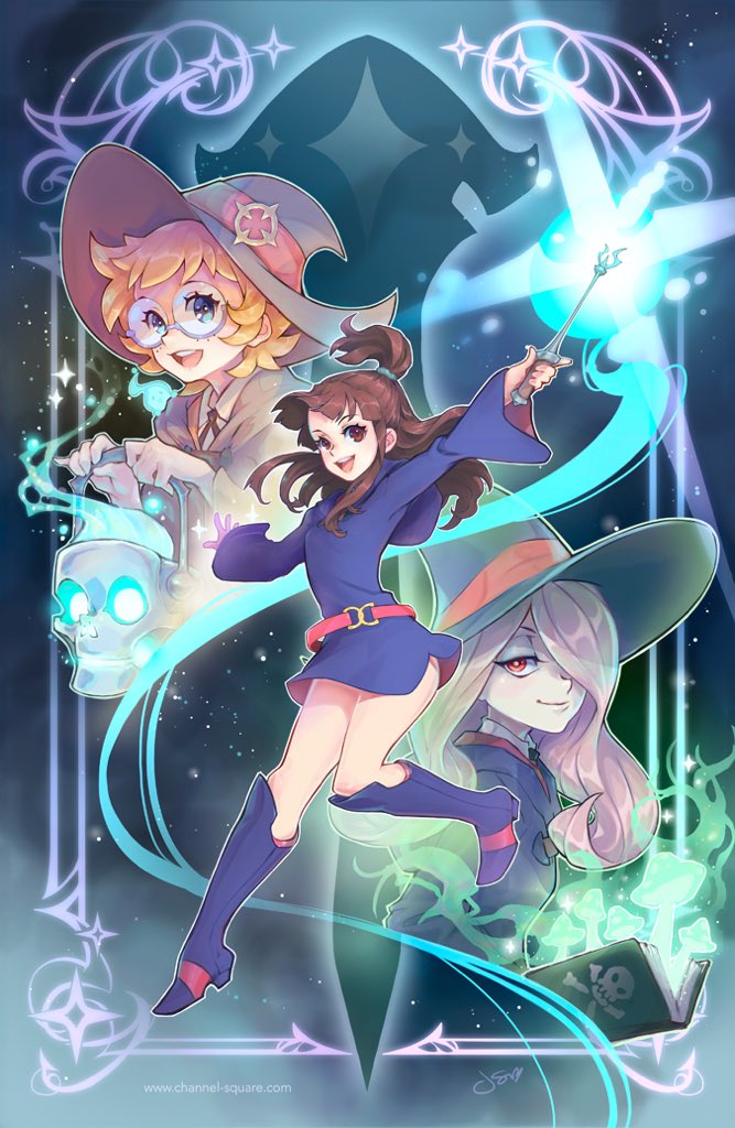 10s, 3girls, boots, brown_hair, channelsquare, dress, freckles, glasses