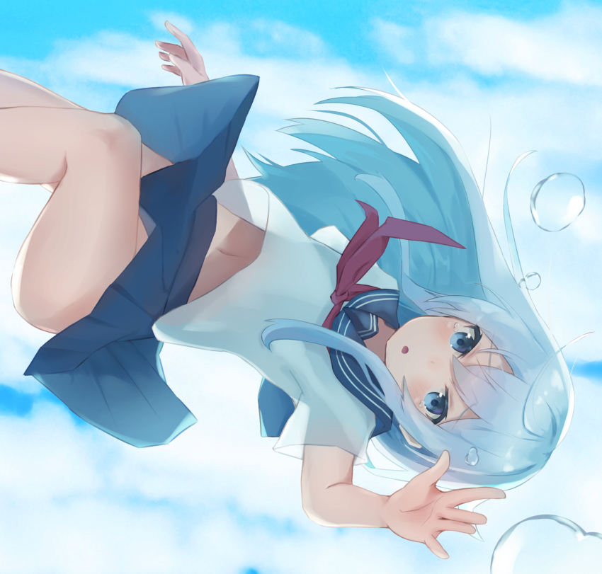 10s, 1girl, adapted_costume, blue_eyes, blue_sailor_collar, blue_skirt, crying, female_focus