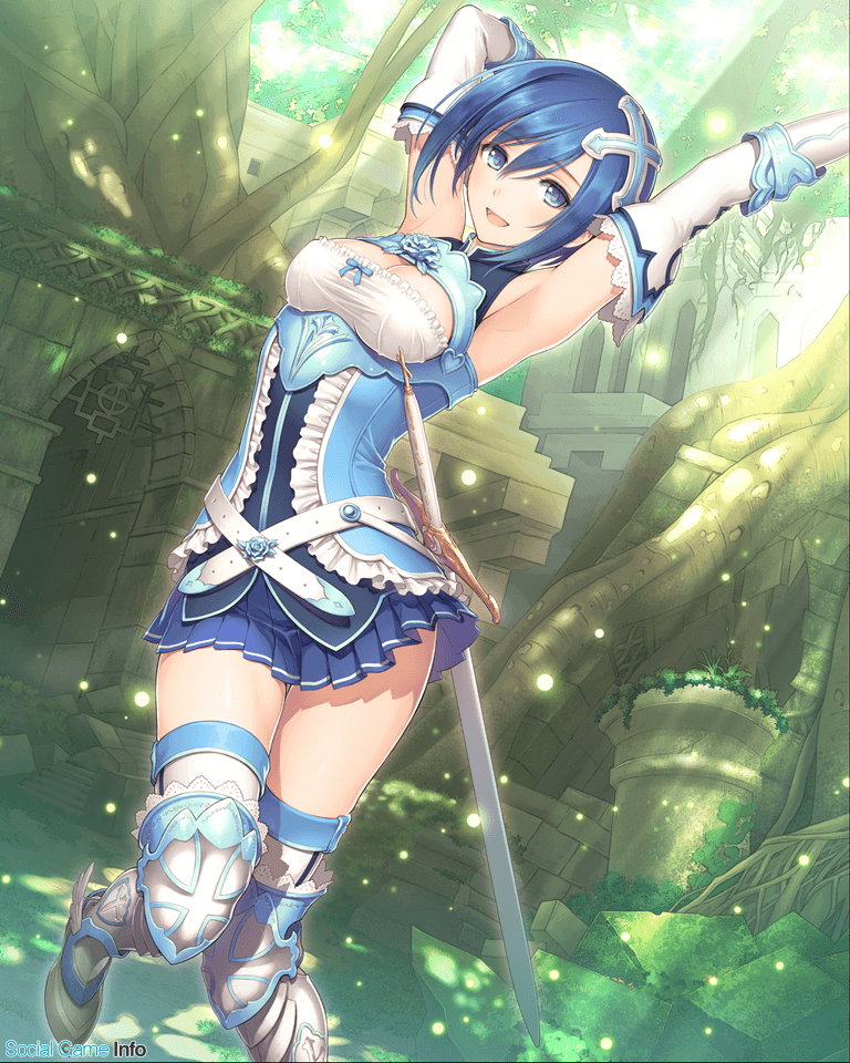 1girl, armor, armored_boots, armpits, arms_up, belt, blue_eyes, blue_hair