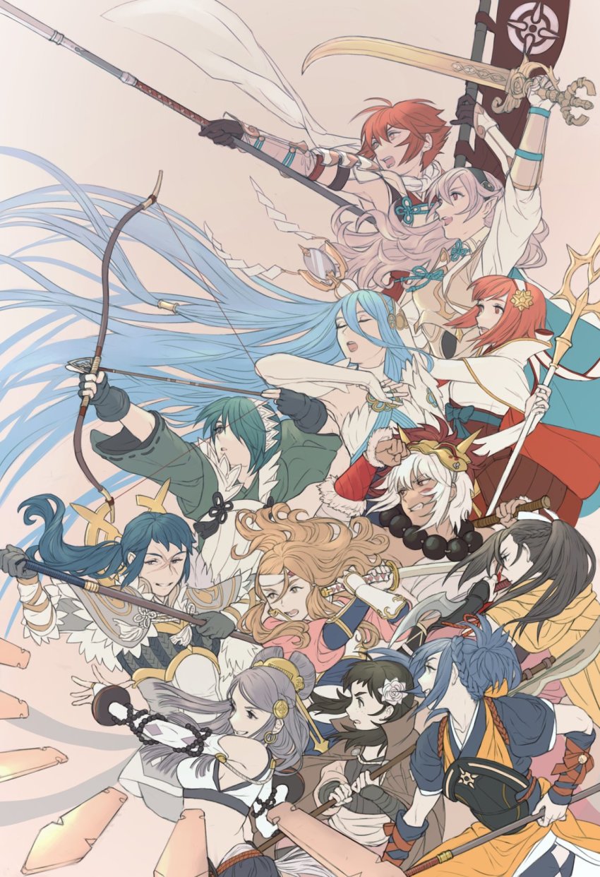 6+girls, armor, arrow_(projectile), azura_(fire_emblem), bow_(weapon), female_corrin_(fire_emblem), fire_emblem, fire_emblem_fates