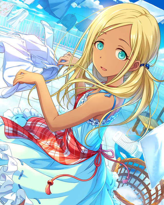 10s, 1girl, :d, alternate_hairstyle, apron, aqua_eyes, artist_request, backlighting