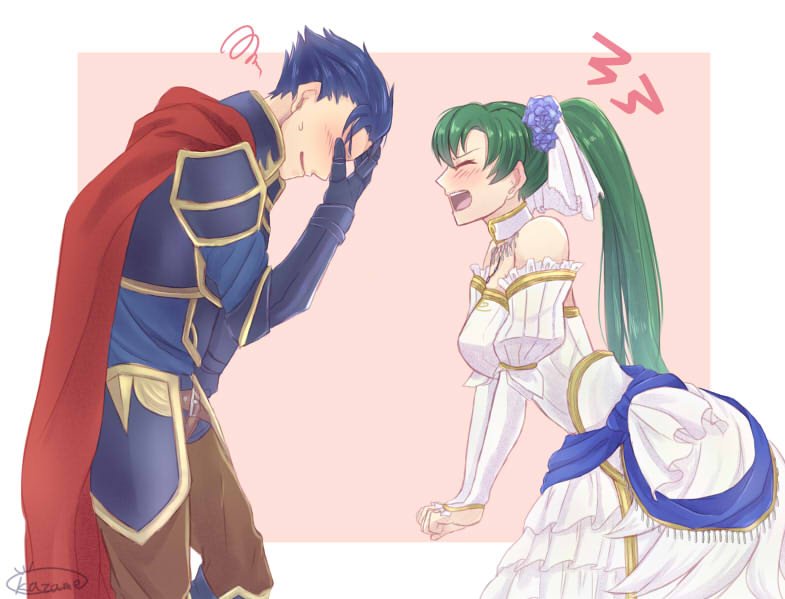 1boy, 1girl, armor, blue_hair, blush, bridal_veil, bride, cape